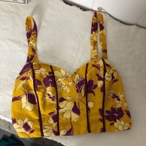 B.O.G Collective Womens Floral Smocked Corset Cropped Tank Top Gold Purple Small